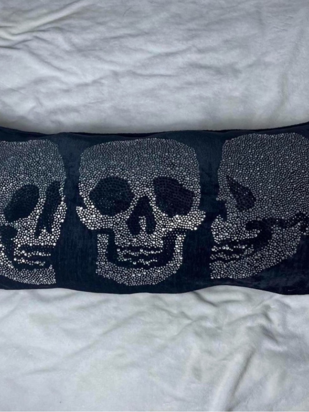 Magaschoni Black Accent Pillow with Silver Skull Stud Design